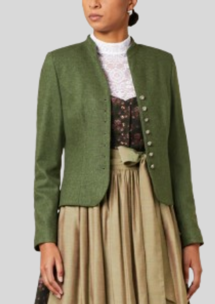 Classic Alpine wool blazer for women, perfect for Oktoberfest and festive events.