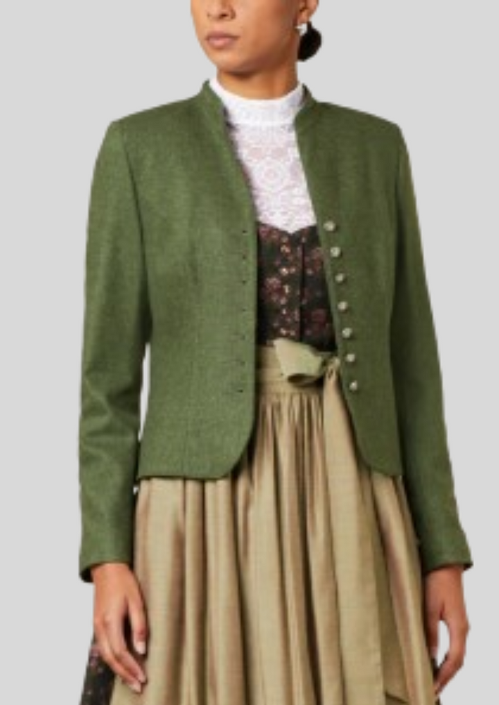 Classic Alpine wool blazer for women, perfect for Oktoberfest and festive events.