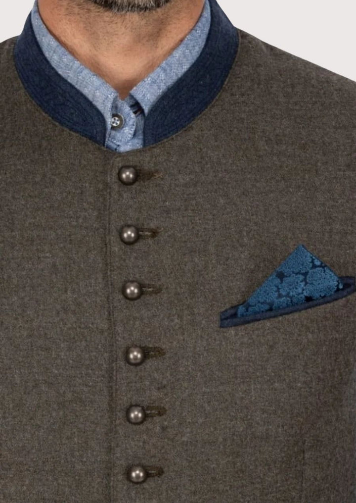 Traditional Bavarian Festival Vest with a modern twist, featuring a stylish pocket square and wool fabric.