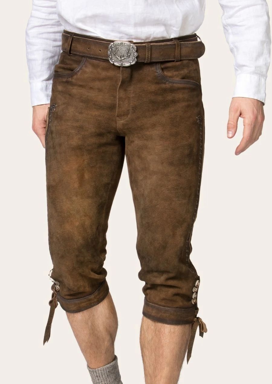 Classic Men's Bundhosen – Durable leather pants for cold weather adventures, with hand-stitched embroidery and adjustable fit.