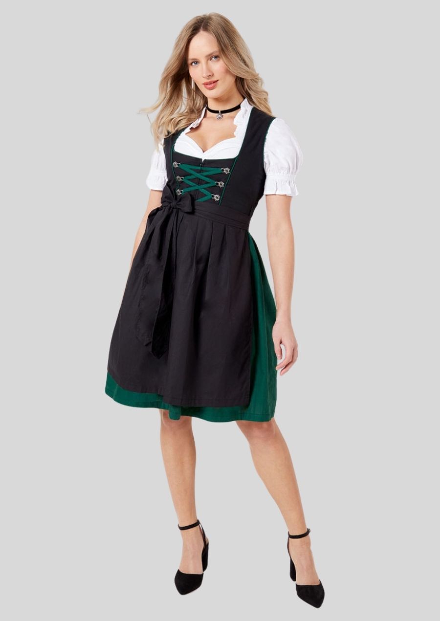 Elegant Midnight Black Dark Green Dirndl Sophisticated Traditional Lederhosen