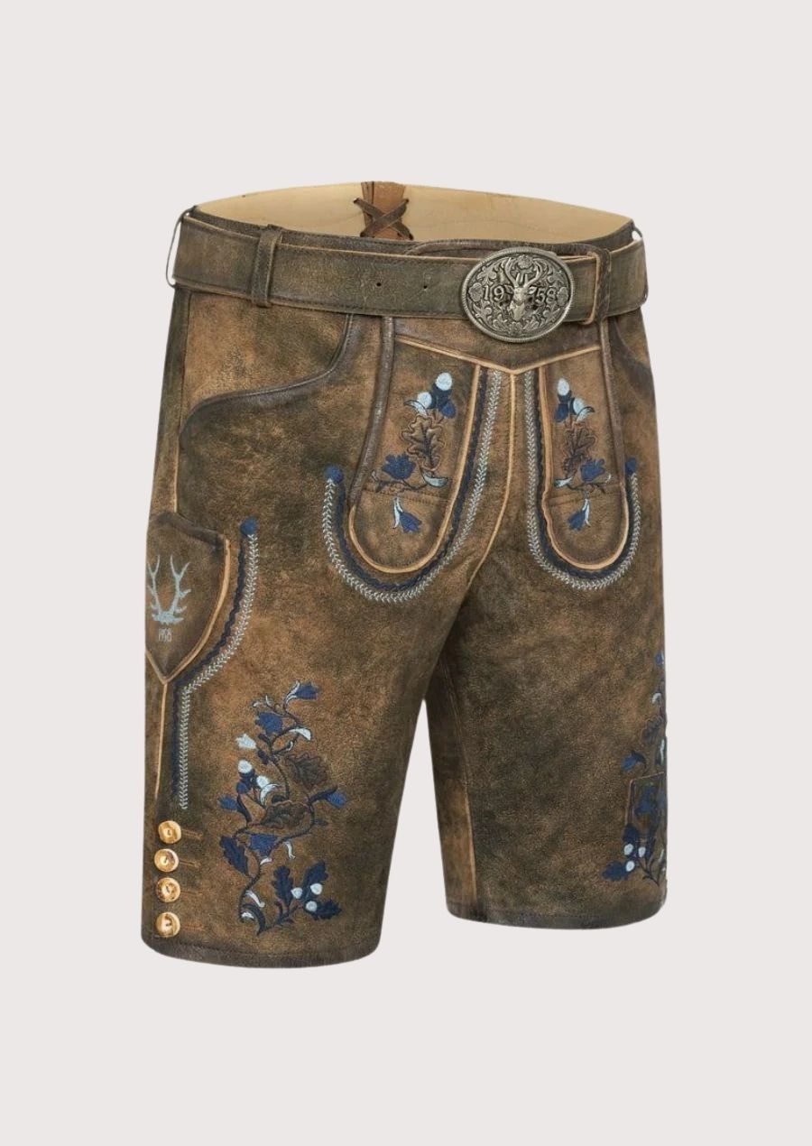 Traditional German Oktoberfest Lederhosen shorts in brown suede