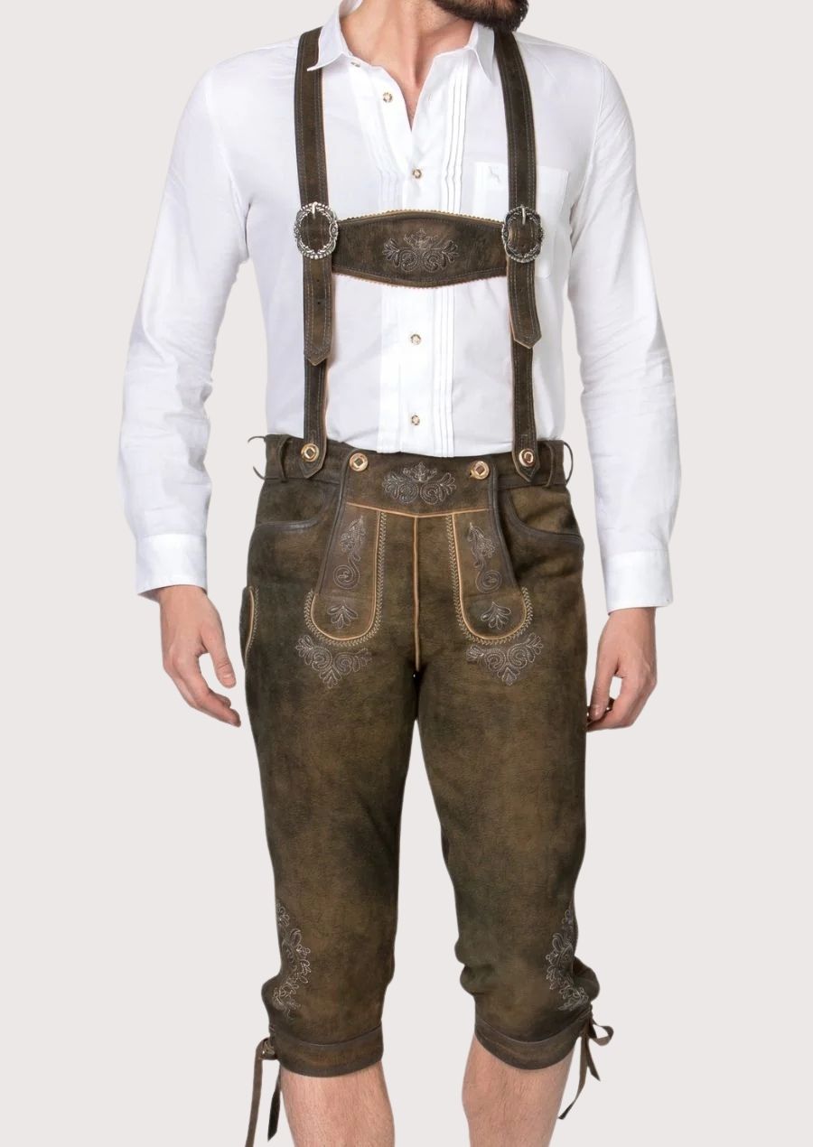 Men's Bundhosen Pants – Durable leather with intricate embroidery, perfect for winter adventures and outdoor events.