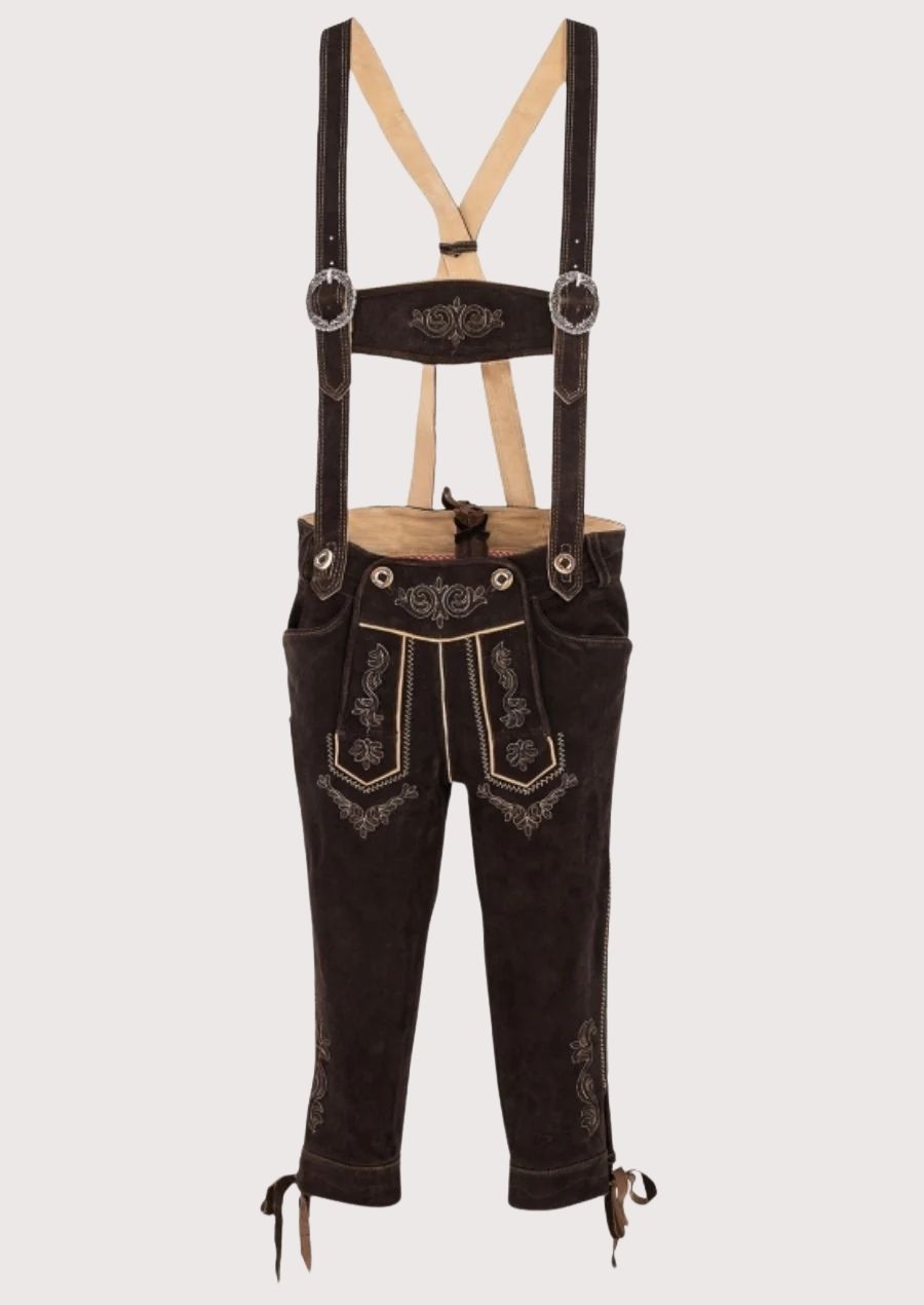 Men's Leather Bundhosen – Premium leather pants with hand-stitched embroidery, perfect for winter festivals and outdoor events.