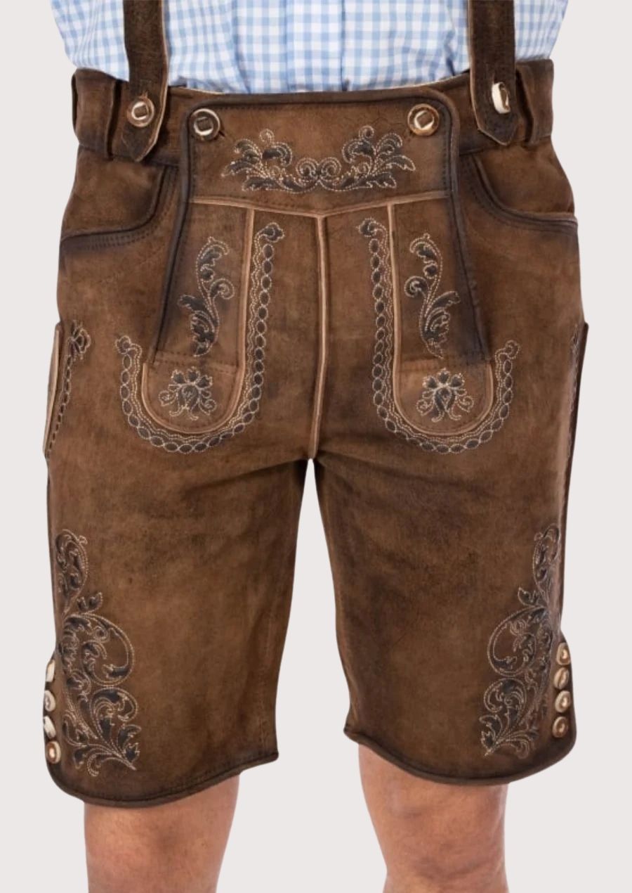 Classic Men's Lederhosen – Crafted from premium leather with intricate embroidery, perfect for cultural celebrations and Oktoberfest.
