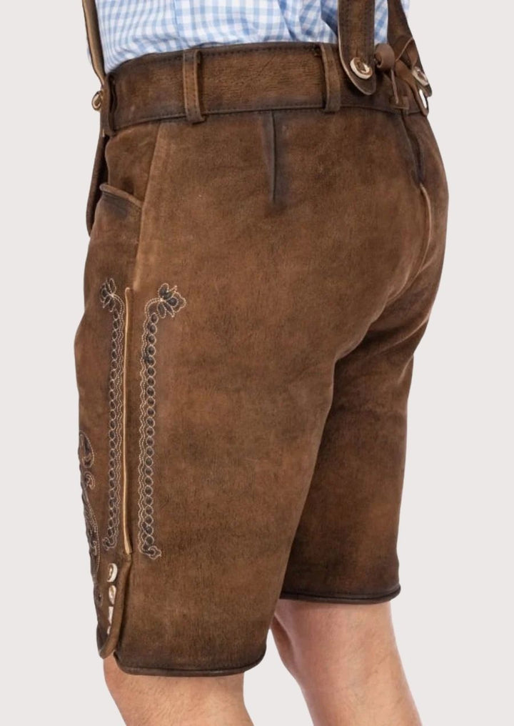 Traditional Men's Lederhosen – Soft leather with detailed embroidery, perfect for celebrating Oktoberfest, weddings, and cultural festivals in style.