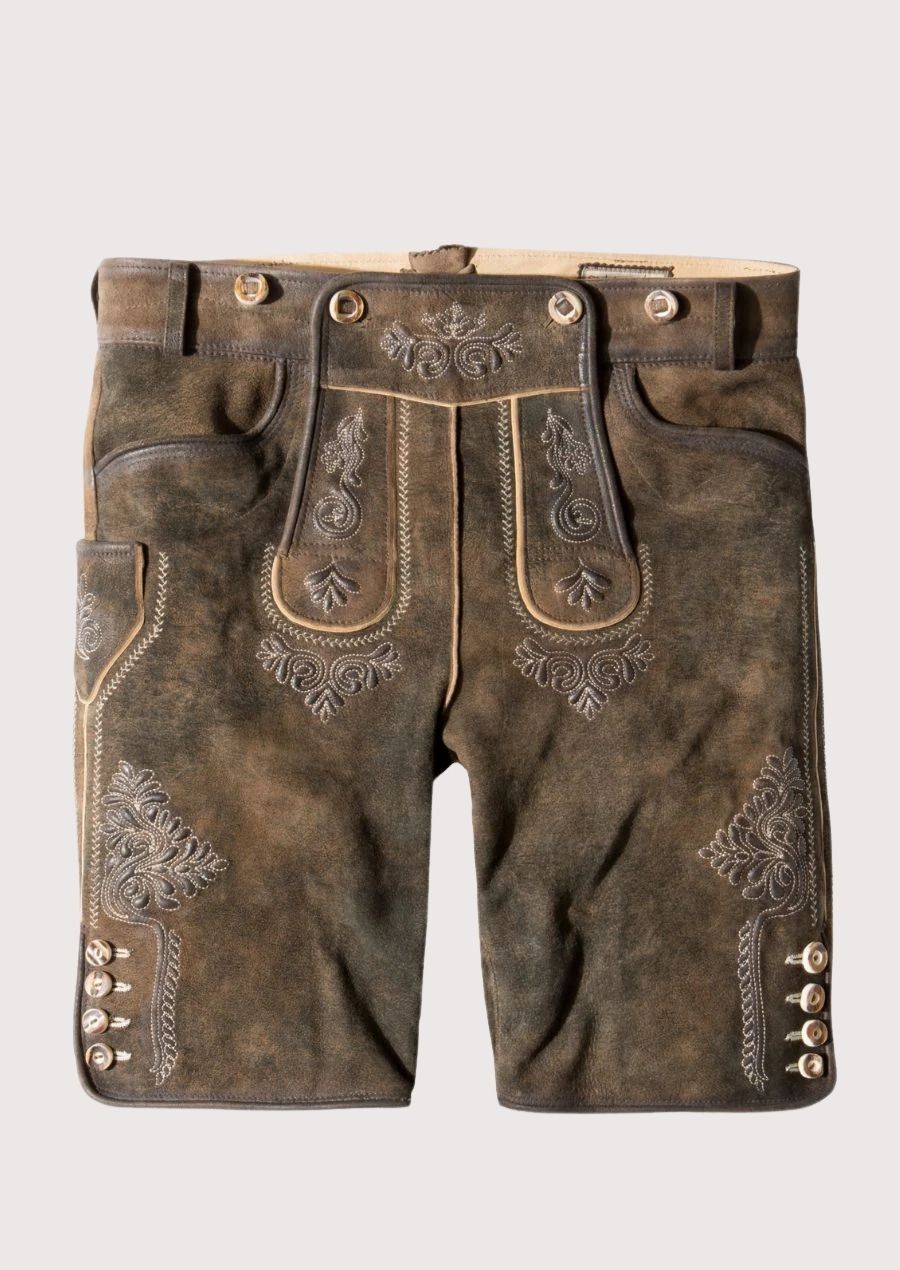 Men’s traditional Bavarian Lederhosen shorts with embroidery for Oktoberfest
