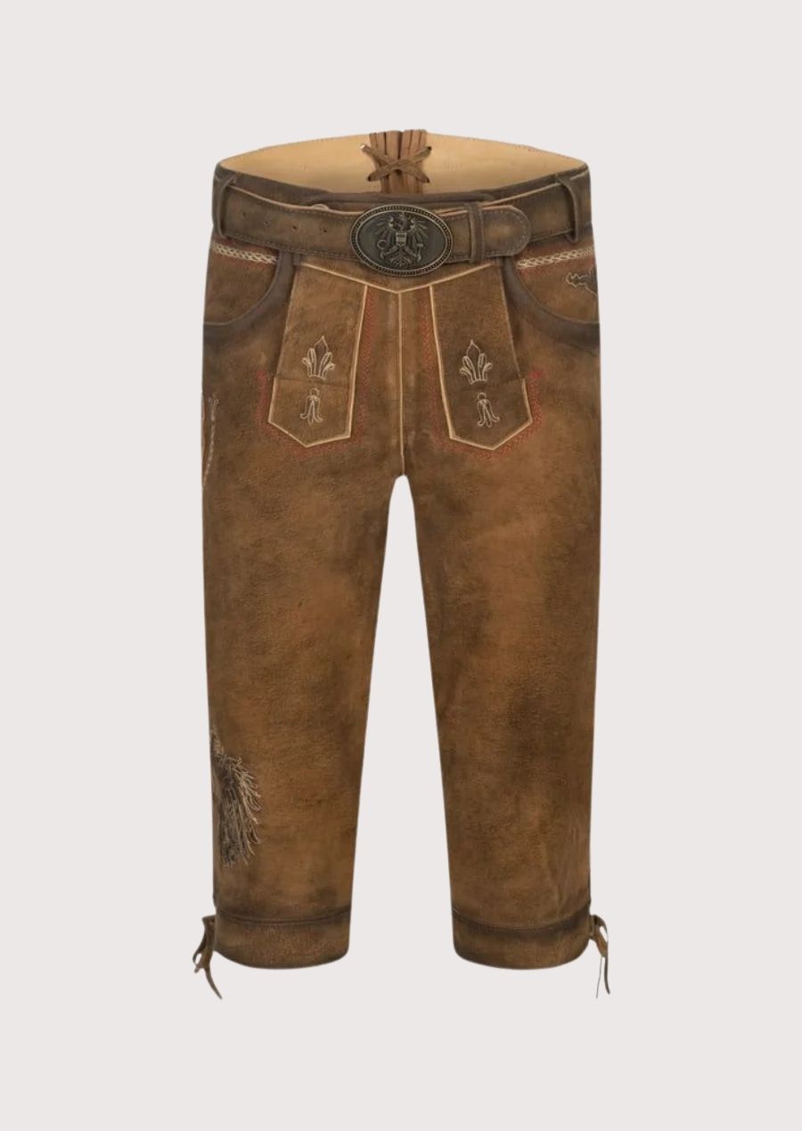 Modern Men's Bundhosen – Premium leather pants with hand-stitched embroidery, perfect for stylish winter wear and outdoor adventures.