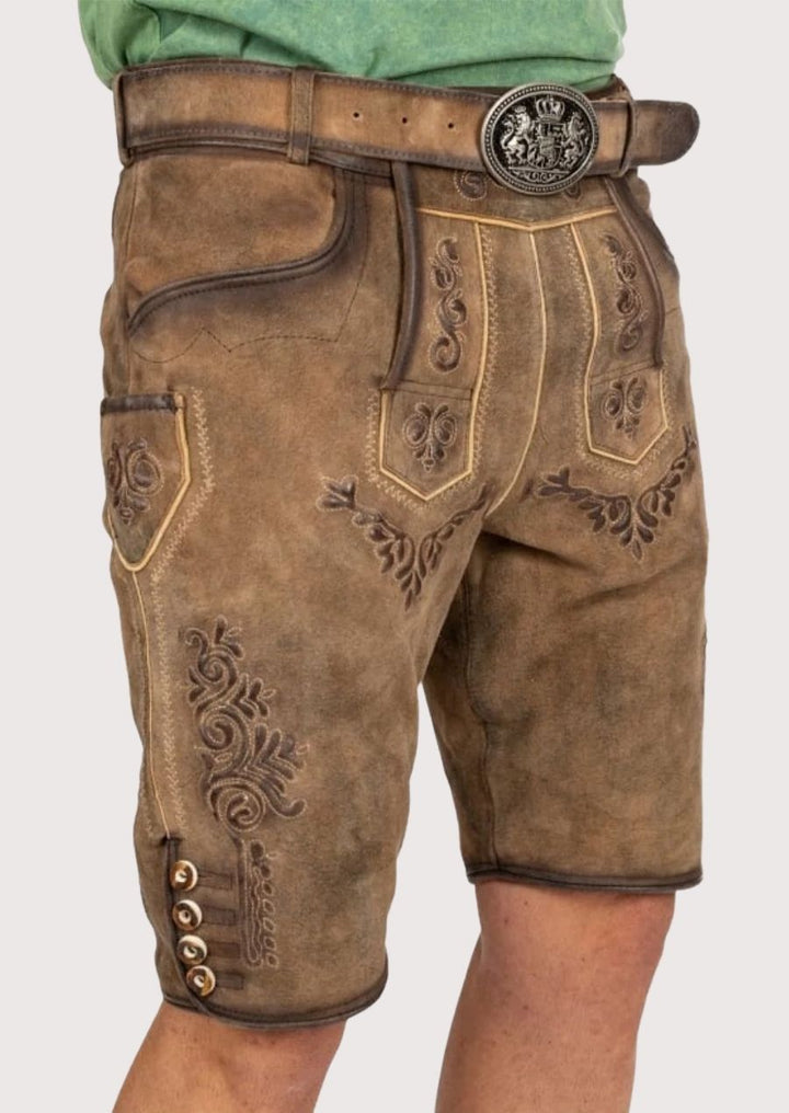 Authentic Bavarian lederhosen shorts for men with royal belt detail