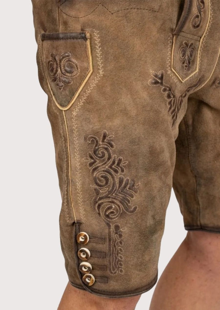 Rustic vintage-style men’s Bavarian lederhosen for festive occasions