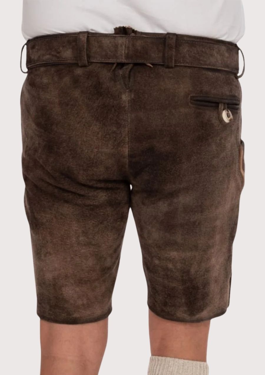 Premium men's Lederhosen, designed for Oktoberfest and weddings, featuring floral embroidery and an antique-style buckle for a luxurious look.