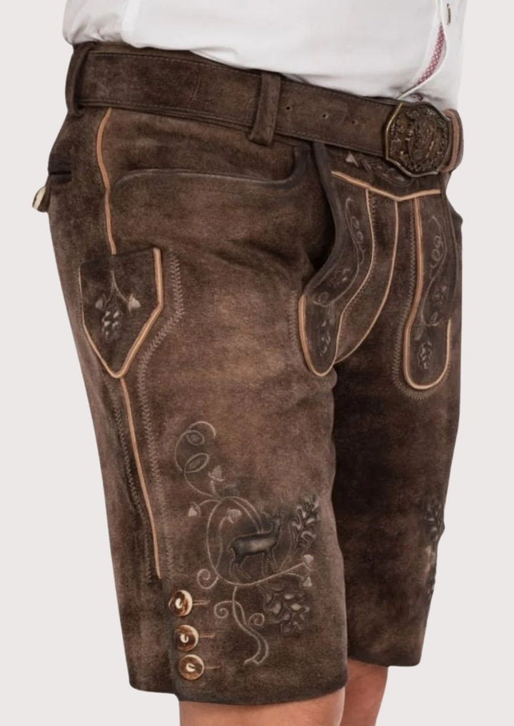 Men’s Lederhosen for Oktoberfest – Crafted from premium leather with floral embroidery and adjustable features for ultimate comfort.
