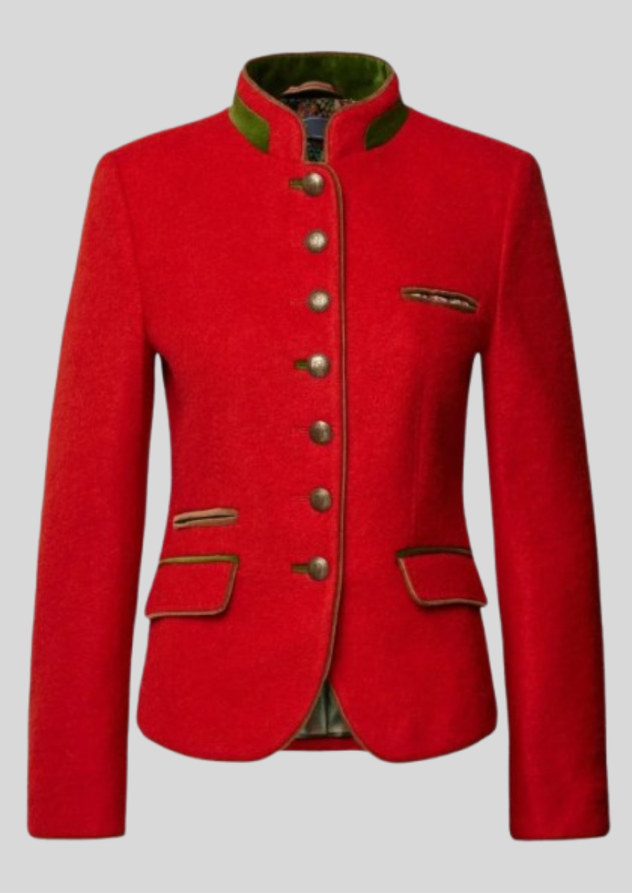 Classic Alpine wool jacket for women with elegant Bavarian detailing.