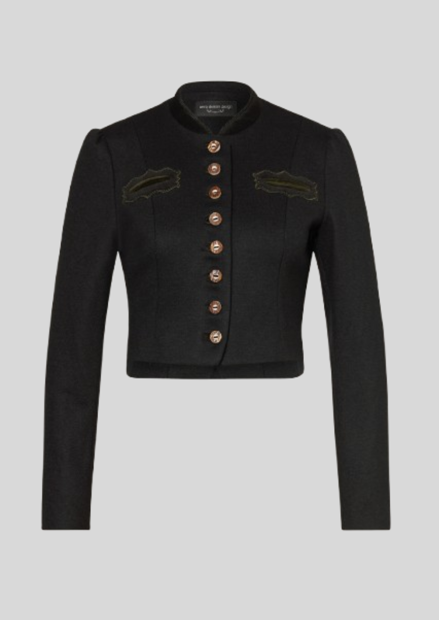 Elegant Bavarian wool blazer for women with classic embroidery.