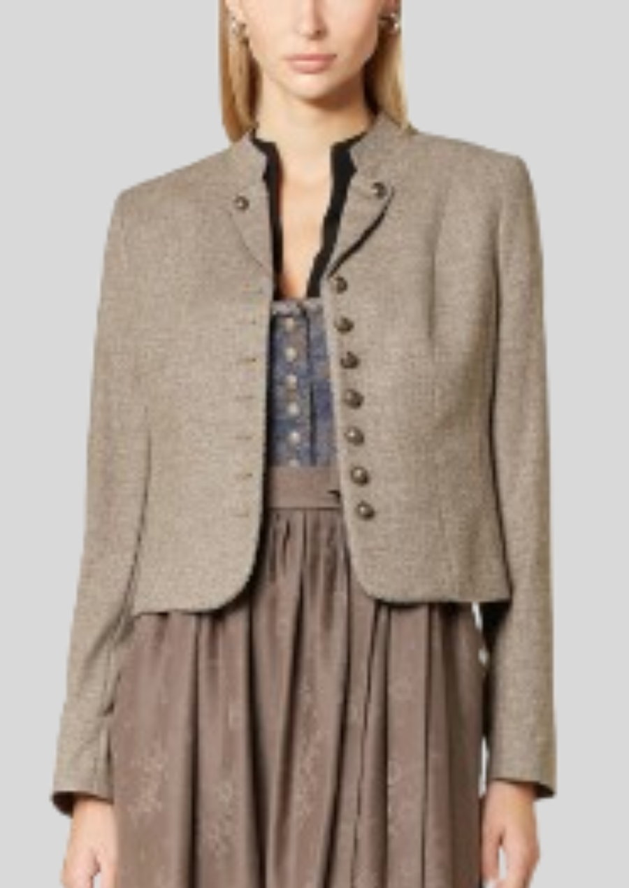 Women's traditional wool blazer with Bavarian embroidery for Oktoberfest.