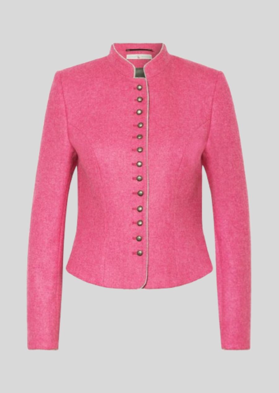 Elegant German Trachten pink coat for women with classic Bavarian embroidery.