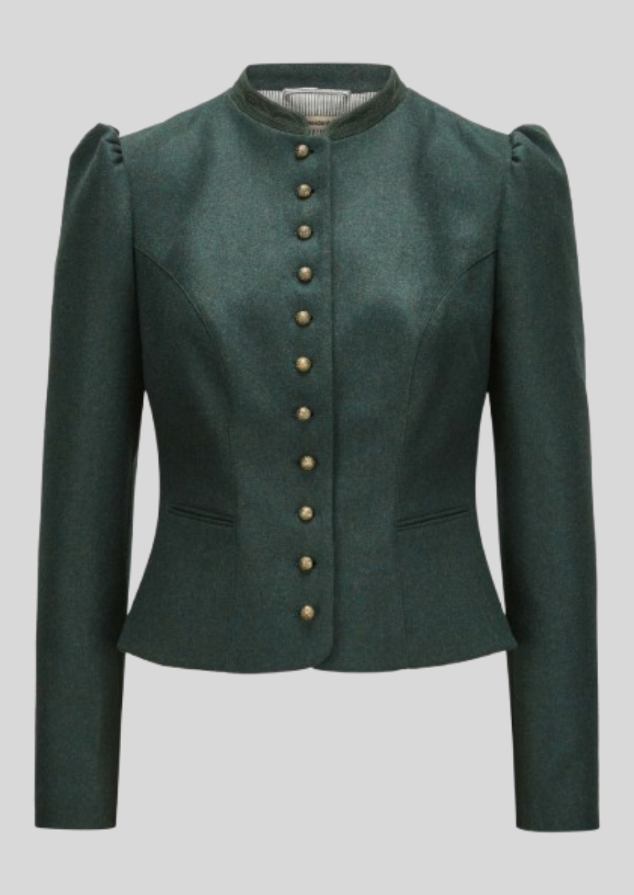 Alpine wool coat for women with classic Bavarian style and elegant embroidery.