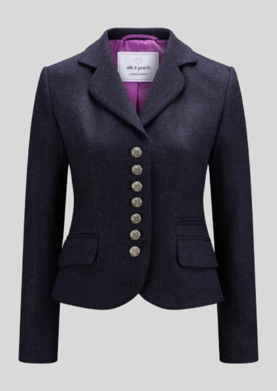 Women's German heritage wool jacket with classic Bavarian embroidery and tailored fit.