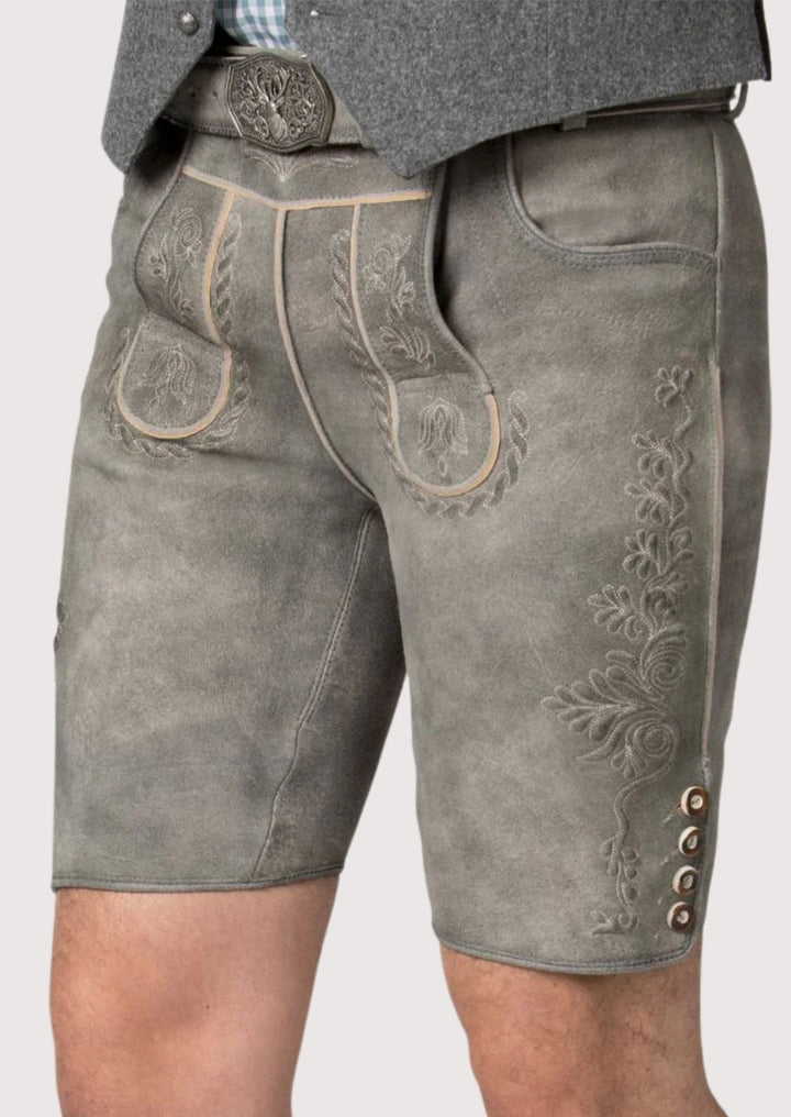 Bavarian grey lederhosen embroidered leather shorts for Oktoberfest wear