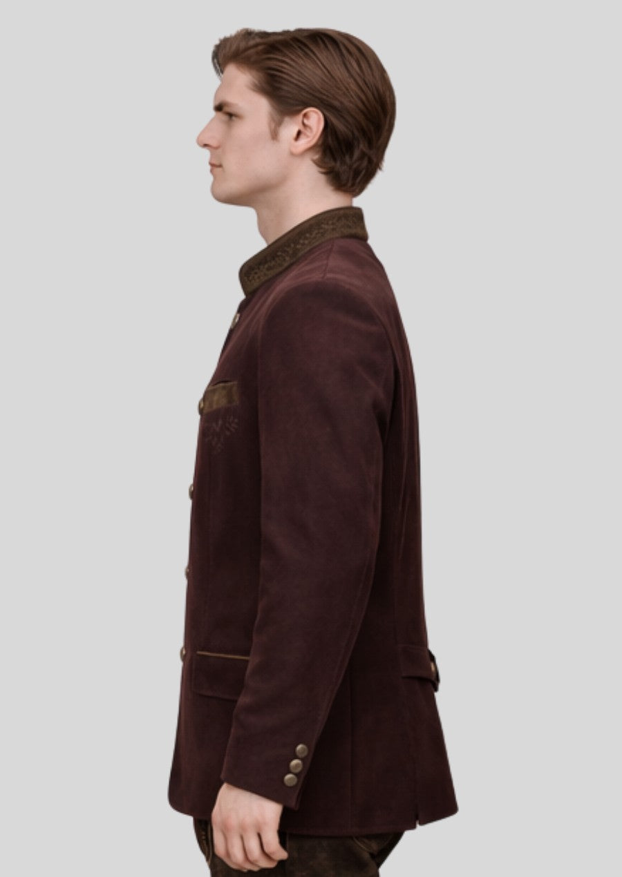 Men’s traditional brown Trachten jacket designed for Oktoberfest and Bavarian festivals