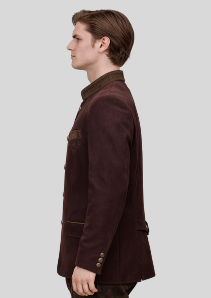 Men’s traditional brown Trachten jacket designed for Oktoberfest and Bavarian festivals