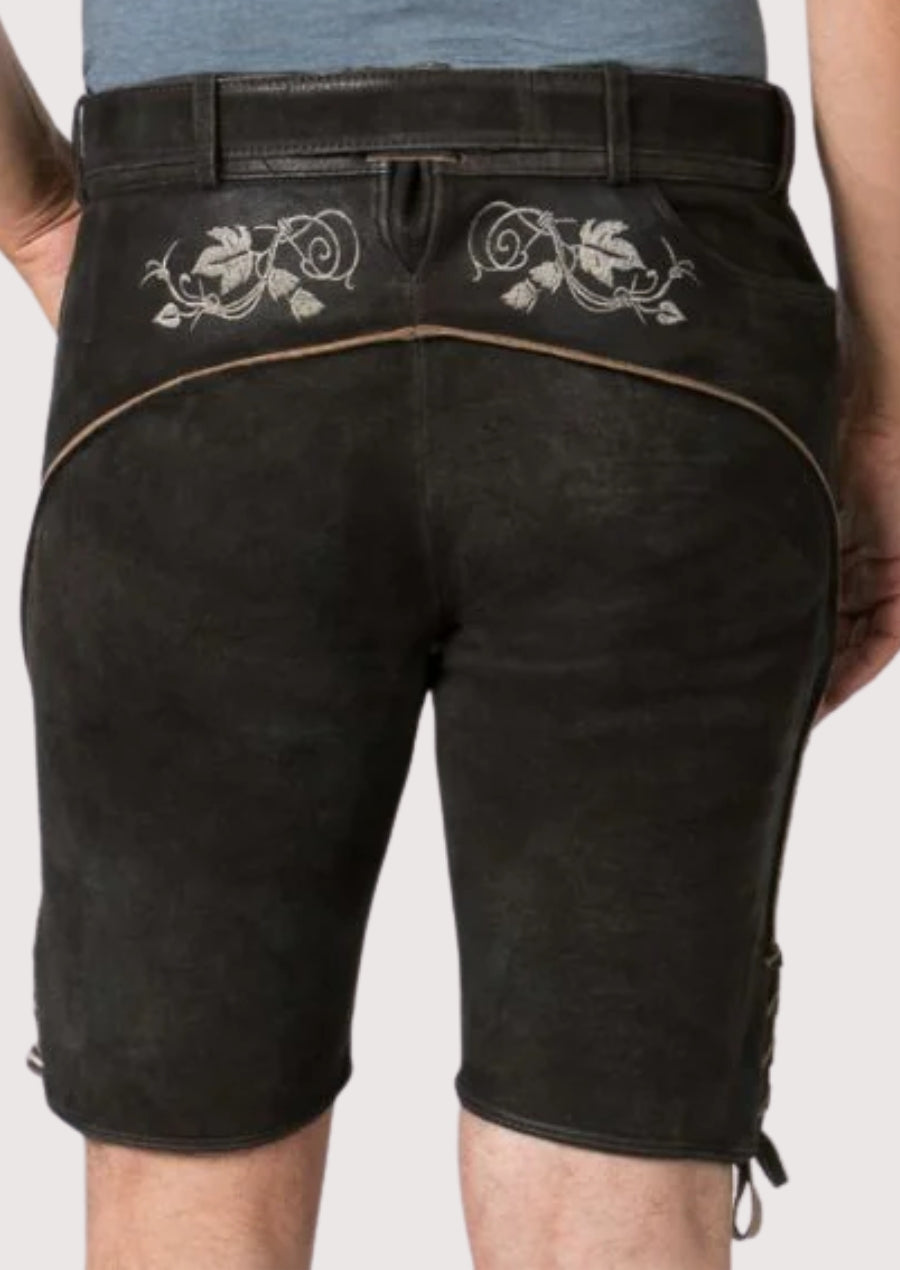 Authentic black lederhosen embroidered leather shorts