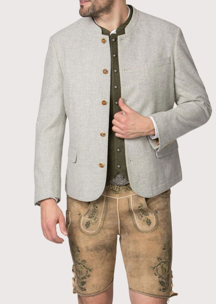 German-style wool jacket for men with wooden-look buttons and stand-up collar – ideal for Oktoberfest or cultural events


