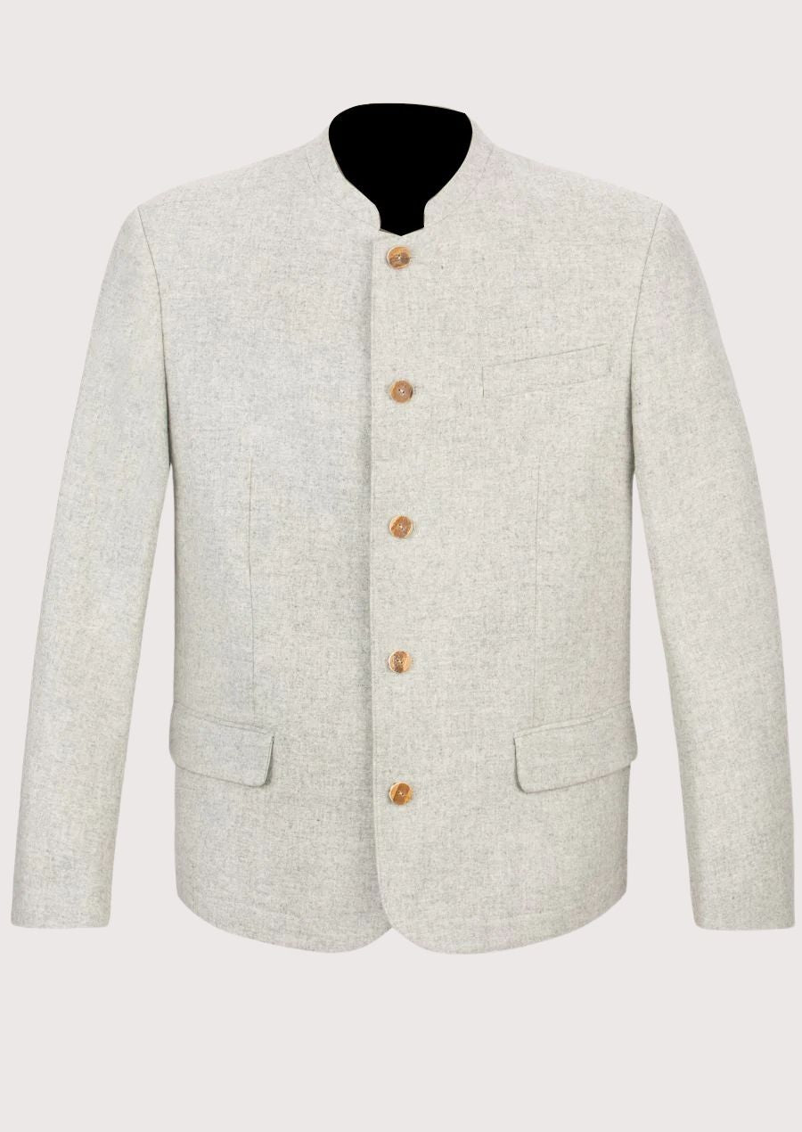 Authentic men’s Trachten jacket made from 100% wool in heather grey – traditional German fashion for fall and winter

