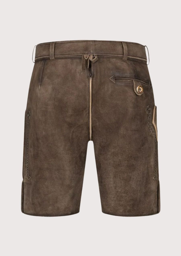 Men's lederhosen with classic German embroidery and premium leather, designed for comfort and style.