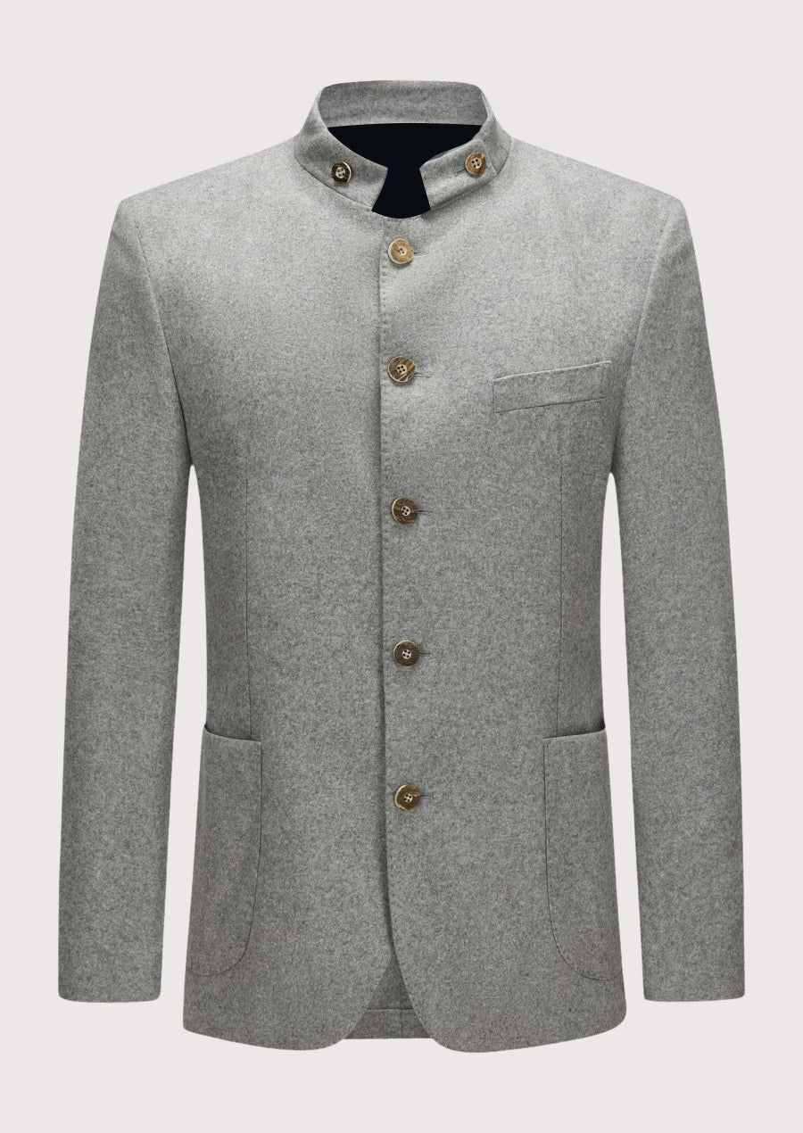 Authentic Men’s Trachten Jacket in Grey with Rustic Wooden Buttons - Perfect for Oktoberfest

