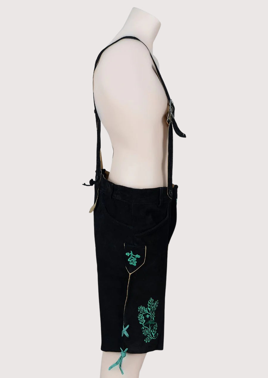 Bavarian black leather lederhosen embroidered shorts ideal for Oktoberfest wear