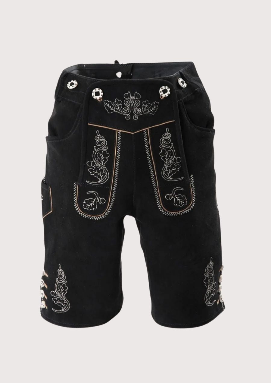 Bavarian Lederhosen for men in black with traditional embroidery