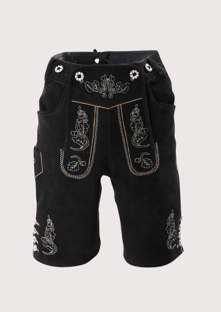 Bavarian Lederhosen for men in black with traditional embroidery