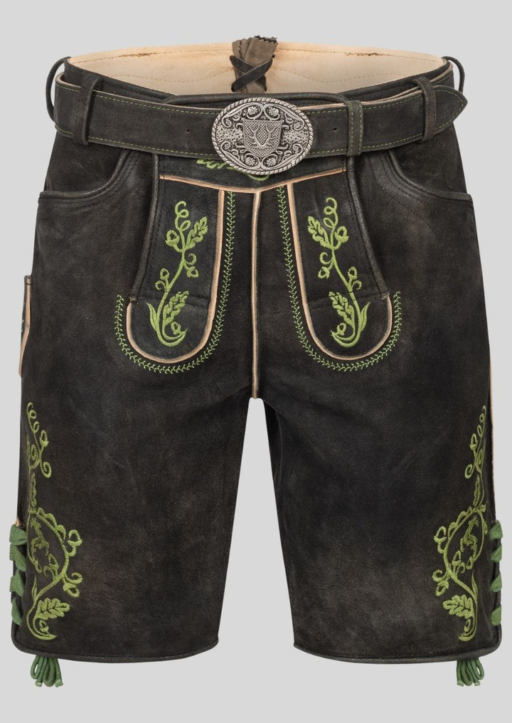 Brown Lederhosen – Intricately Embroidered Goat Leather Trousers with Belt