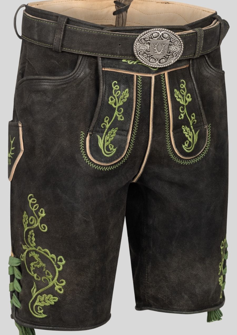 Brown Lederhosen – Intricately Embroidered Goat Leather Trousers with Belt