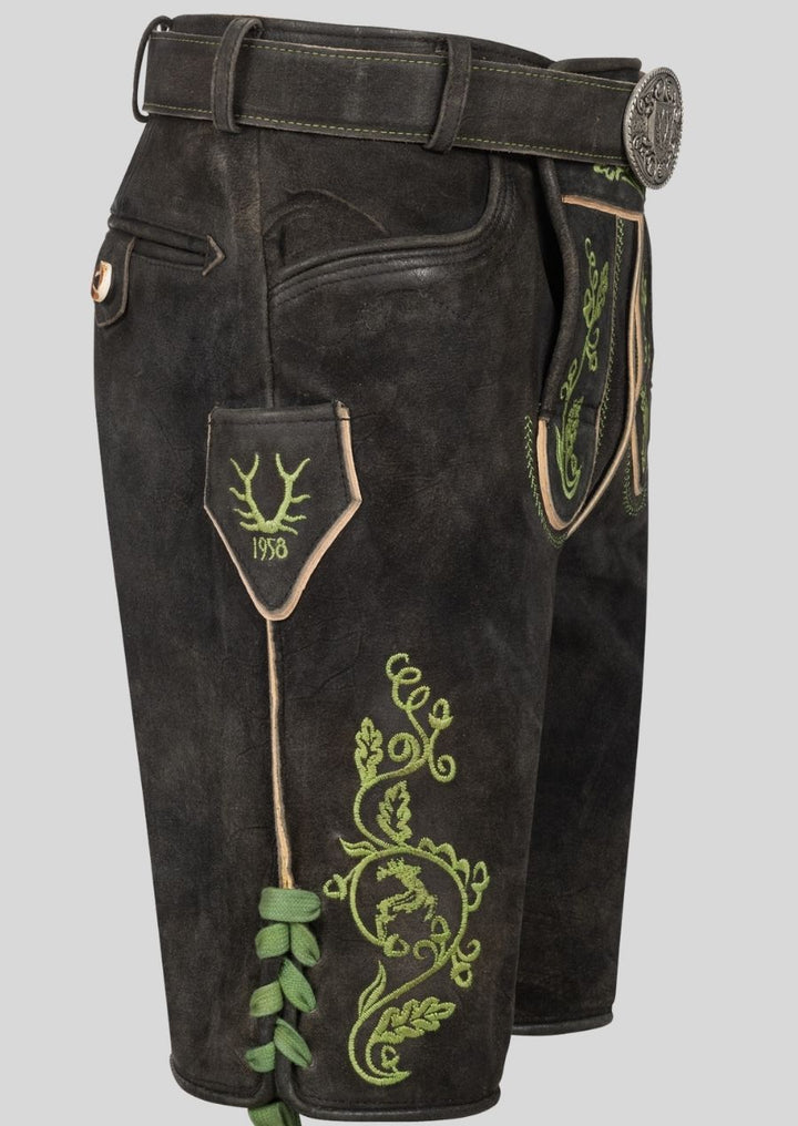 Brown Lederhosen – Intricately Embroidered Goat Leather Trousers with Belt