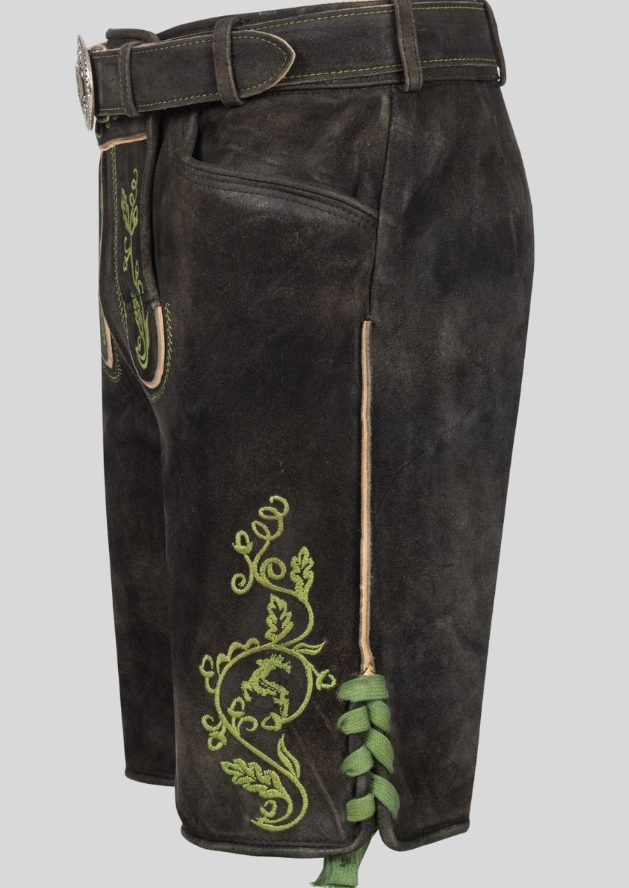 Brown Lederhosen – Intricately Embroidered Goat Leather Trousers with Belt