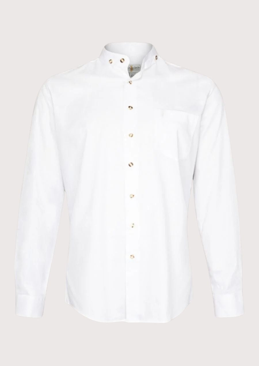 Buy Trachten Shirt for Men – White with Mandarin Collar and Wooden Buttons
