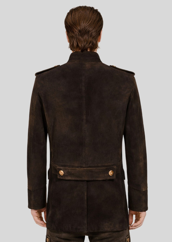 Authentic alpine men’s jacket in rich brown color styled with traditional Bavarian craftsmanship.