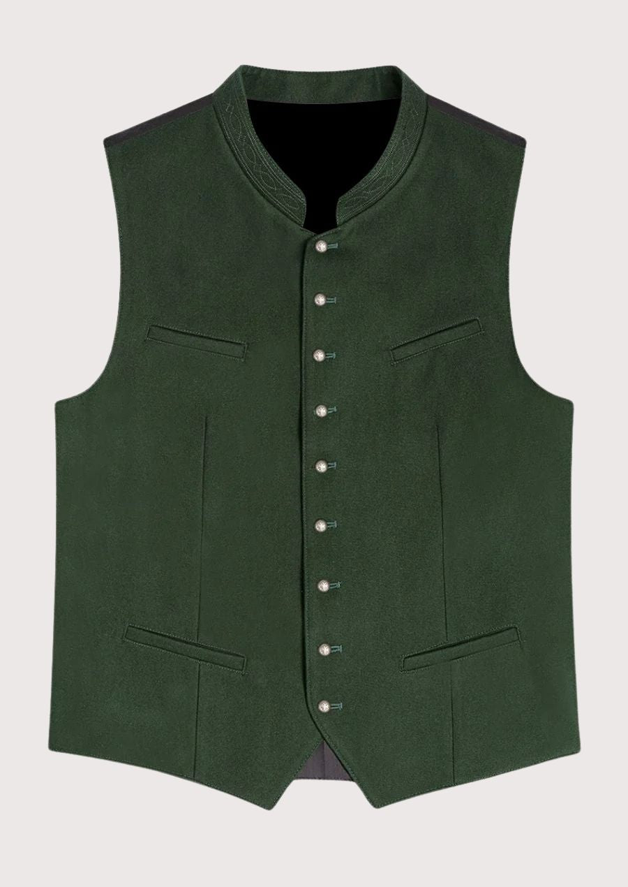 Classic Bavarian green Trachten vest for men with traditional buttons