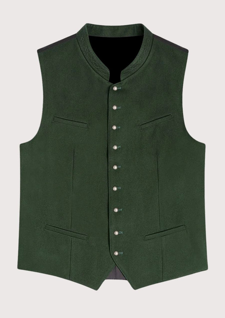 Classic Bavarian green Trachten vest for men with traditional buttons