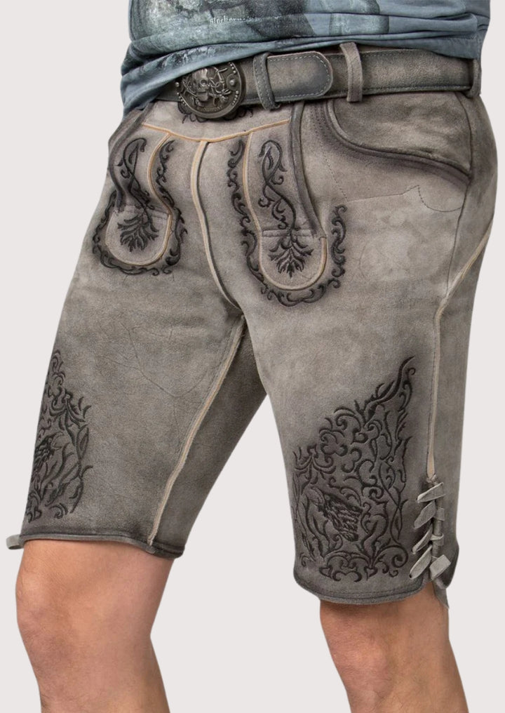 Classic grey lederhosen embroidered alpine look
