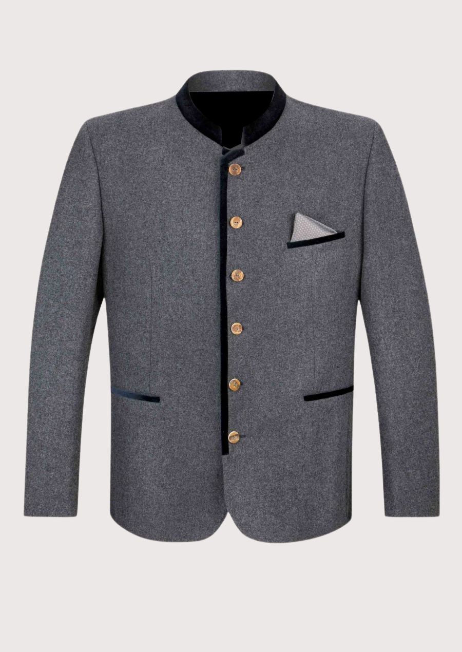 Classic German design with wooden buttons and velvet collar, perfect for cooler months and cultural celebrations.
