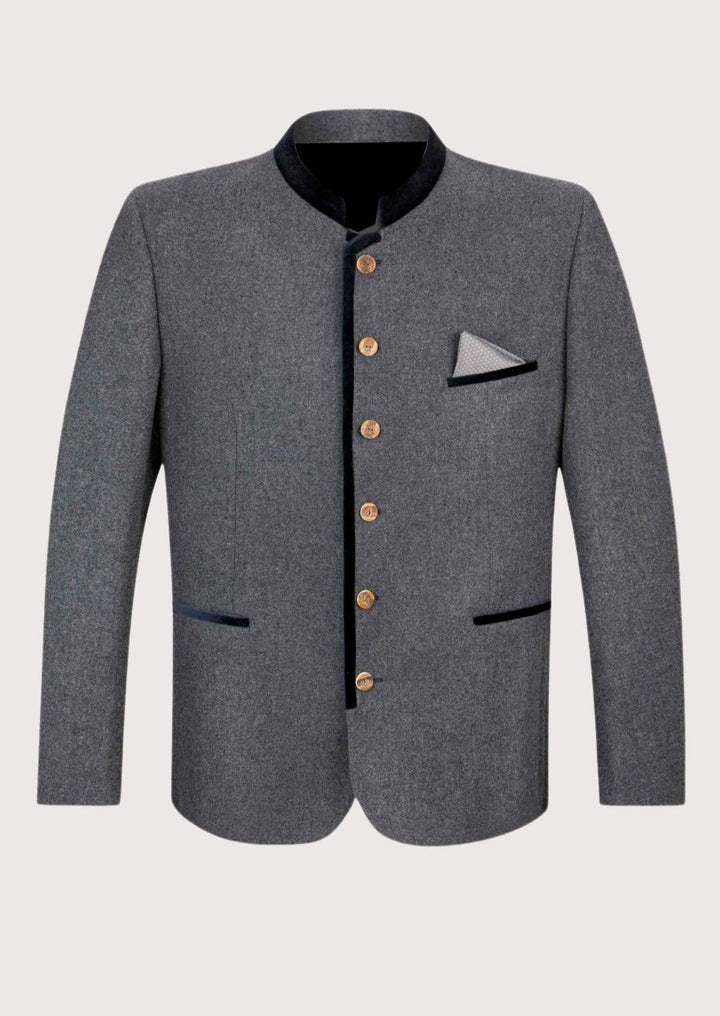 Classic German design with wooden buttons and velvet collar, perfect for cooler months and cultural celebrations.