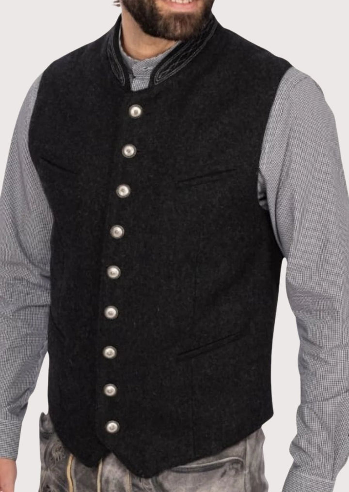 Stylish Trachten vest with metal buttons and wool fabric, perfect for cultural celebrations and Oktoberfest.