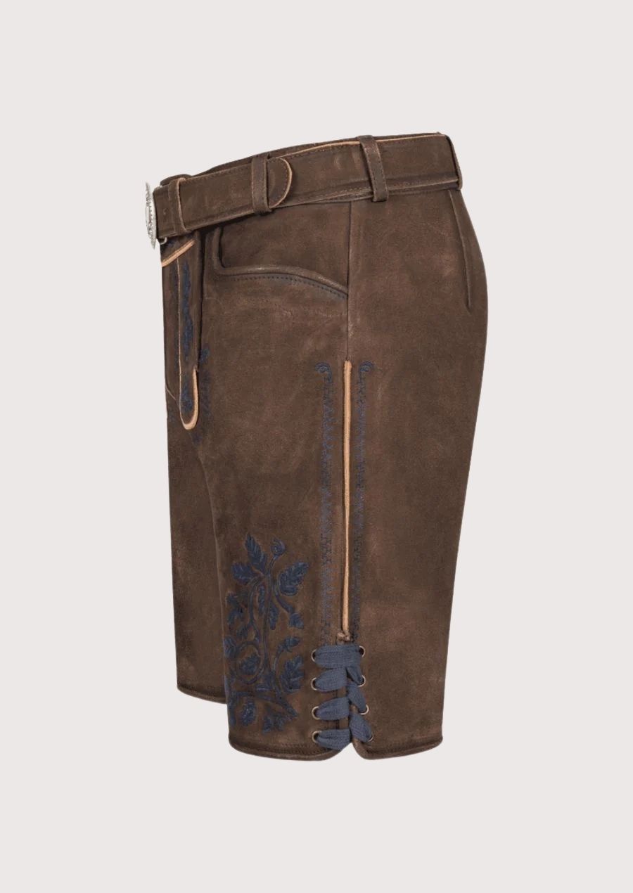 Comfortable leather men’s Lederhosen featuring intricate floral embroidery, ideal for cultural festivals.