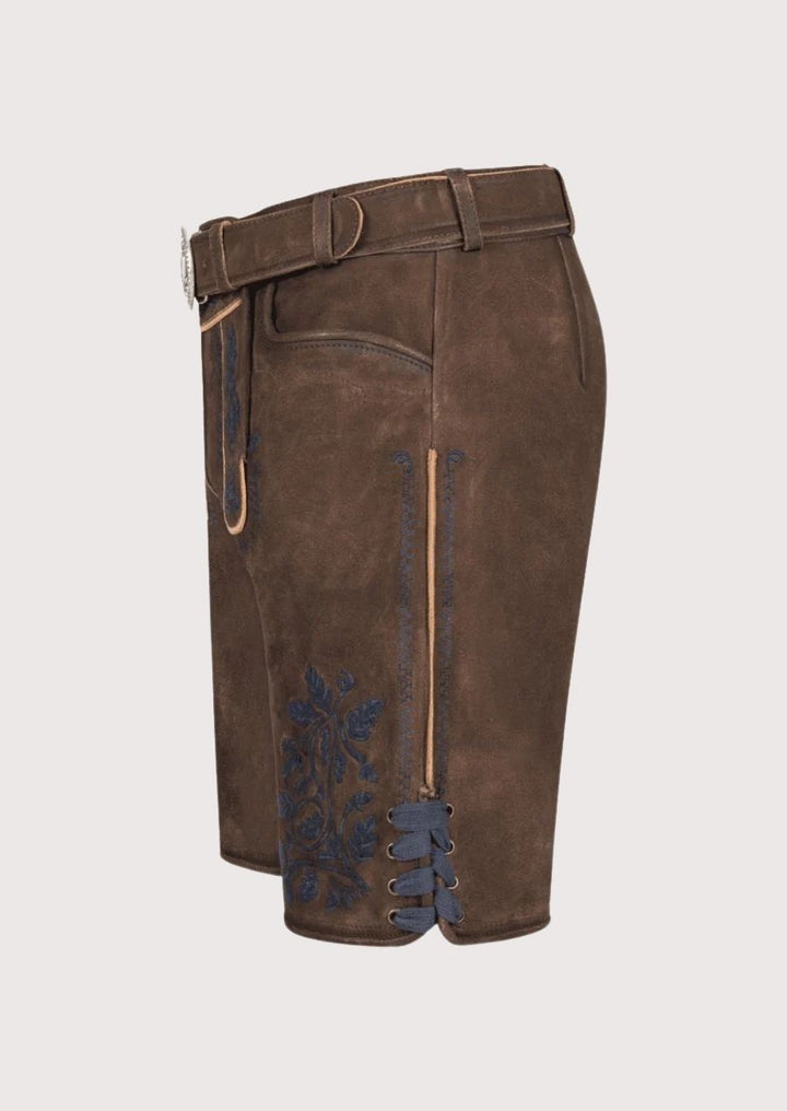 Comfortable leather men’s Lederhosen featuring intricate floral embroidery, ideal for cultural festivals.