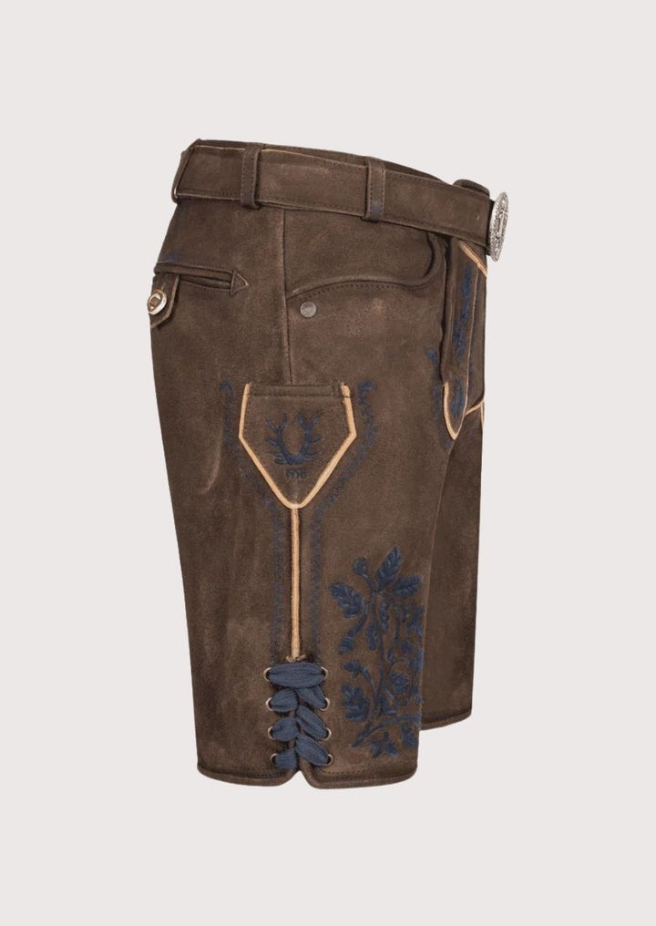 Men’s traditional Lederhosen with adjustable fit and luxurious leather, perfect for Oktoberfest and weddings.