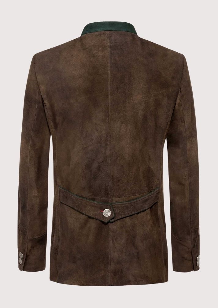 Men’s Bavarian Trachten Jacket – Heritage German fashion coat with green stand-up collar and red lining