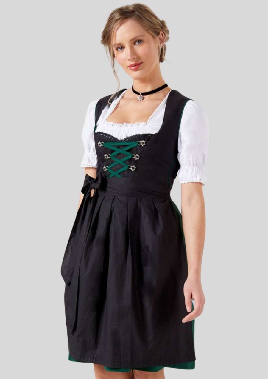 Elegant Midnight Black & Dark Green Dirndl – Chic Sophistication with Traditional Flair